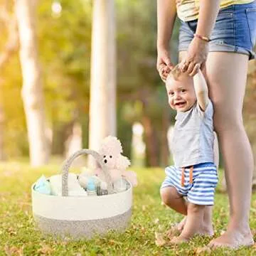 Maliton Extra Large Baby Diaper Caddy Organizer, Cotton Rope Nursery Basket, Portable Diaper Organizer for changing table, Car, Diaper Storage Organizer for Baby Stuff, Baby Shower Gifts for Newborn