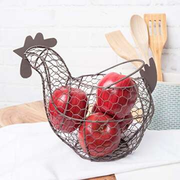 Tag Farmhouse Rustic Vintage Chicken Wire Egg Basket with Handle