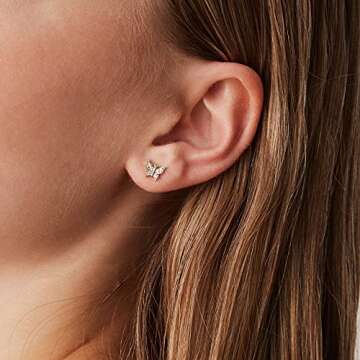 PAVOI 14K White Gold Plated 925 Sterling Silver Post Butterfly Earrings | Womens Butterfly Earrings | Gold Plated Womens Earrings
