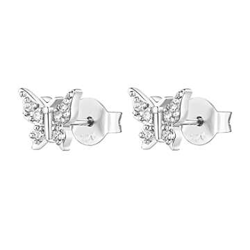 PAVOI 14K White Gold Plated 925 Sterling Silver Post Butterfly Earrings | Womens Butterfly Earrings | Gold Plated Womens Earrings