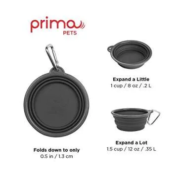Prima Pet Collapsible Silicone Water Travel Bowl with Clip for Dog and Cat, Portable and Durable Pop-up Feeder for Convenient On-The-go Feeding - Size: Small (1.5 Cups) Grey -2 Pack
