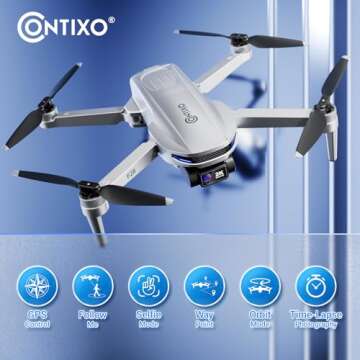 Contixo F28 2K Camera Drone for Adults - Foldable FHD Video with GPS Control and Selfie Mode, Follow...