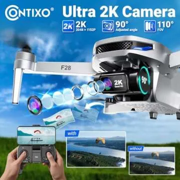 Contixo F28 2K Camera Drone for Adults - Foldable FHD Video with GPS Control and Selfie Mode, Follow Me, Way Point, Orbit Mode, Up to 2 x 23 Mins Flight Time with Carrying Case, No Need FAA