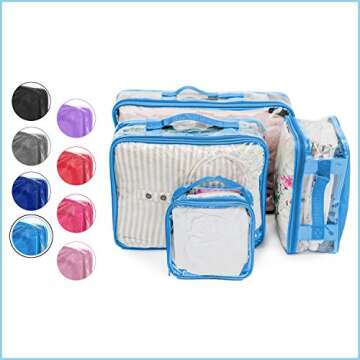 Clear Travel Packing Cubes Set of 4 for Carry On (XS, Small, Medium, Large) / See-Through Clothes Or...