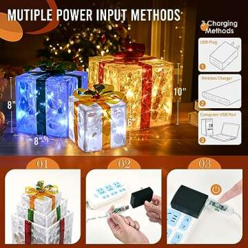 TISEJOY Lighted Christmas Gift Boxes with Remote Control