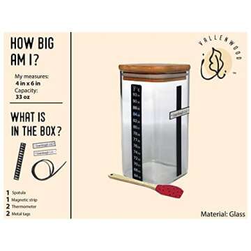 VALLENWOOD Sourdough Set: Glass Jar & Magnet Level Tag for Perfect Baking