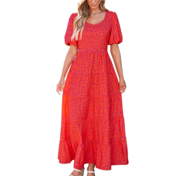 PRETTYGARDEN Womens Dresses 2024 Puff Sleeve Floral Casual Summer Dresses Smocked Backless Beach Flo...