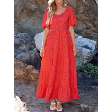 PRETTYGARDEN Puff Sleeve Summer Floral Maxi Dress