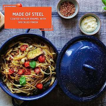 IMUSA USA C20666-1062810W Speckled Enamel Stock Pot with Lid, 4 Quart, Blue