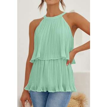 ZESICA Women's Summer Halter Tank Tops Casual Sleeveless Ruffle Tiered Layered Chiffon Flowy Blouse ...