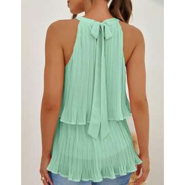 ZESICA Women's Summer Halter Tank Tops Casual Sleeveless Ruffle Tiered Layered Chiffon Flowy Blouse Shirts,Light Green,X-Large
