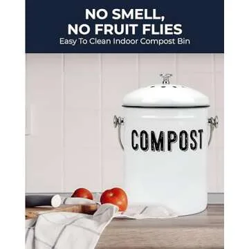 Granrosi Countertop Compost Bin Kitchen - 1.3 Gal Indoor Compost Bucket with Lid for Kitchen; Farmhouse Rust Proof & Odorless Composter Bin for Countertop; 3 Charcoal Filters