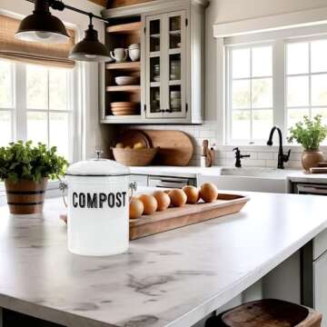 Granrosi Countertop Compost Bin Kitchen - 1.3 Gal Indoor Compost Bucket with Lid for Kitchen; Farmhouse Rust Proof & Odorless Composter Bin for Countertop; 3 Charcoal Filters