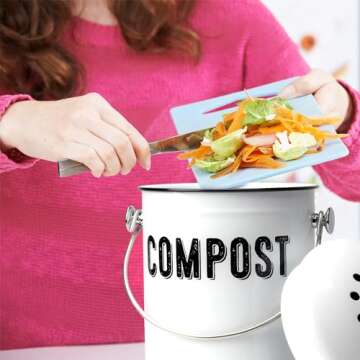 Granrosi Countertop Compost Bin Kitchen - 1.3 Gal Indoor Compost Bucket with Lid for Kitchen; Farmhouse Rust Proof & Odorless Composter Bin for Countertop; 3 Charcoal Filters
