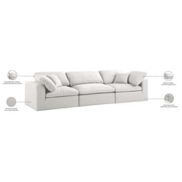 Meridian Furniture 601Cream-S119 Serene Collection Modern | Contemporary Deluxe Comfort Modular Sofa, Soft Linen Textured Fabric, Down Cushions, 119" W x 40" D x 32" H, Cream