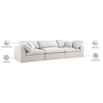 Meridian Furniture 601Cream-S119 Serene Collection Modern | Contemporary Deluxe Comfort Modular Sofa, Soft Linen Textured Fabric, Down Cushions, 119" W x 40" D x 32" H, Cream