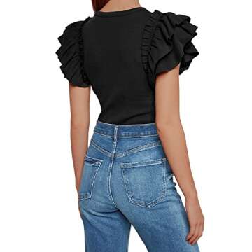 DOROSE Womens Summer Tops Sexy V Neck Casual Ruffle Short Sleeve Shirts Blouses