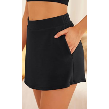 ODODOS Modal Soft Wrap Mini Skorts with Pocket for Women High Waist Asymmetrical Hem Relaxed Shorts, Black, Medium