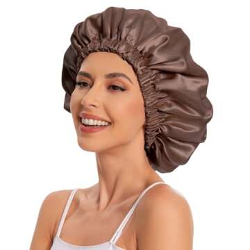 Satin Bonnet Silk Bonnet Hair Bonnet for Sleeping-Slouchy Beanie Hat Satin Sleep Cap for Women's Natural & Curly Hair(Brown)