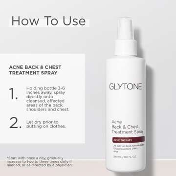Glytone Acne Treatment Spray for Back & Chest - 2% Salicylic Acid - For Body Acne - Quick Dry, Upside Down Pump - Fragrance-Free - 8 fl. Oz.