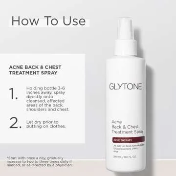 Glytone Acne Treatment Spray for Back & Chest - 2% Salicylic Acid - For Body Acne - Quick Dry, Upside Down Pump - Fragrance-Free - 8 fl. Oz.