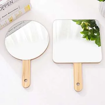 Handheld Travel Mirror with Handle, Dressing Table Mirror, Wood Handheld Plain Mirror, Square and Round, Cosmetic Salon Makeup Hand Mirror for Professional Barbers and Hairdressers,15*15cm 1