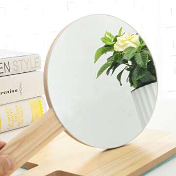 Handheld Travel Mirror with Handle, Dressing Table Mirror, Wood Handheld Plain Mirror, Square and Round, Cosmetic Salon Makeup Hand Mirror for Professional Barbers and Hairdressers,15*15cm 1