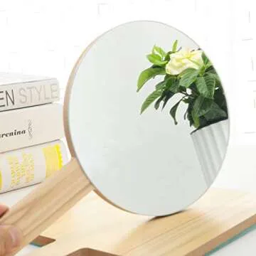 Handheld Travel Mirror with Handle, Dressing Table Mirror, Wood Handheld Plain Mirror, Square and Round, Cosmetic Salon Makeup Hand Mirror for Professional Barbers and Hairdressers,15*15cm 1