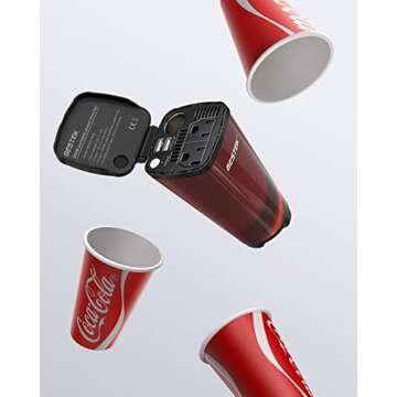 BESTEK 200W Power Inverter, Car Plug Adapter Outlet Converter with Dual 4.5A USB Charging Ports, Cup Holder Car Charger with Cigarette Lighter Socket for Laptop, Computer (Cola Red)