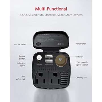 BESTEK 200W Power Inverter, Car Plug Adapter Outlet Converter with Dual 4.5A USB Charging Ports, Cup Holder Car Charger with Cigarette Lighter Socket for Laptop, Computer (Cola Red)