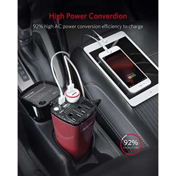 BESTEK 200W Power Inverter, Car Plug Adapter Outlet Converter with Dual 4.5A USB Charging Ports, Cup Holder Car Charger with Cigarette Lighter Socket for Laptop, Computer (Cola Red)