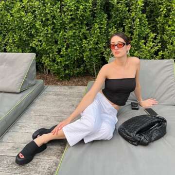 DOBOYG Platform Sandals for Women, Slip On Peep Toe Wedge Heeled Sandals Beach Slides