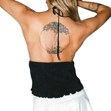 Women Front Tie Top Y2k Halter Neck Flowy Summer Tank