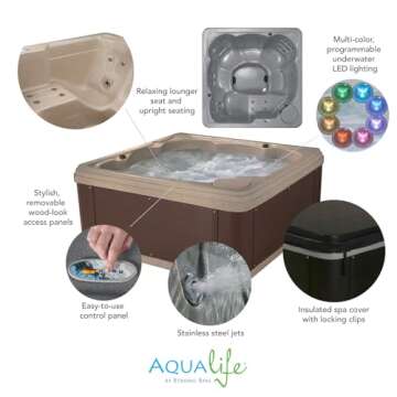 Inland 6 Person Outdoor Hot Tub, Plug & Play Spa, 24 Jets, LED Lighting System, Insulated Spa Cover,...