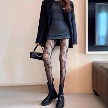 SERAPHY Patterned Tights for Women, Fishnet Stockings Sexy Women Tights Patterned Lace Tights for Party Club, 2 Pairs (Black Rose + White Rose)