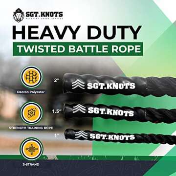 SGT KNOTS Twisted Battle Rope - Weighted Exercise Rope for Strength Training, CrossFit, Battling, Climbing & the Gym (1" x 30ft)