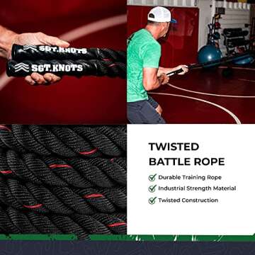 SGT KNOTS Twisted Battle Rope - Weighted Exercise Rope for Strength Training, CrossFit, Battling, Climbing & the Gym (1" x 30ft)