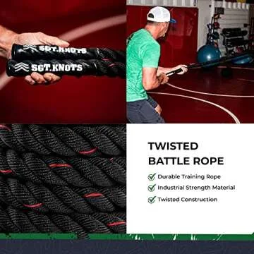 SGT KNOTS Twisted Battle Rope - Weighted Exercise Rope for Strength Training, CrossFit, Battling, Climbing & the Gym (1" x 30ft)