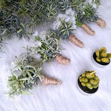 Supla 3 Pack Artificial Rosemary Plant Greenery Stems Fake Rosemary Greenery Leaves Bushes Rosemary Sprigs Evergreen Shrubs Spray 25.3" Tall UV Protected Fake Shrubs Grass for Indoor Outdoor Greenery