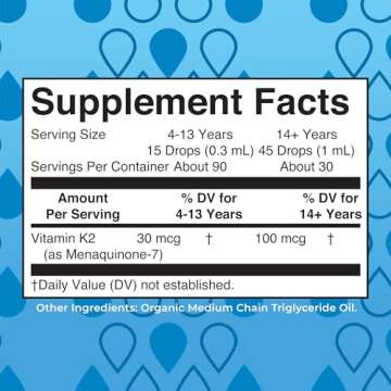 MaryRuth Organics USDA Organic Vitamin K2 MCT Liquid Drops for Adults & Kids | 100 mcg K2 MK7 per se...