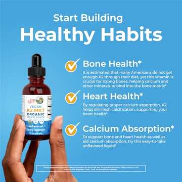 MaryRuth Organics USDA Organic Vitamin K2 MCT Liquid Drops for Adults & Kids | 100 mcg K2 MK7 per serving + Organic MCT Oil | Vegan K2 Vitamin for Bone Health | Heart Health | Calcium Absorption | 1oz