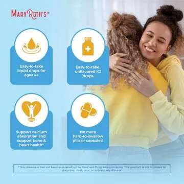 MaryRuth Organics USDA Organic Vitamin K2 MCT Liquid Drops for Adults & Kids | 100 mcg K2 MK7 per serving + Organic MCT Oil | Vegan K2 Vitamin for Bone Health | Heart Health | Calcium Absorption | 1oz