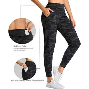 Oalka Women's Joggers High Waist Yoga Pockets Sweatpants Sport Workout Pants Multi Grey Camo M
