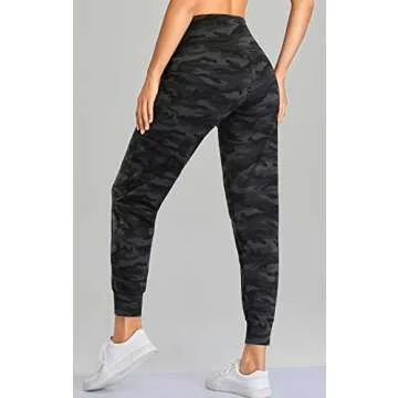 Oalka Women's Joggers High Waist Yoga Pockets Sweatpants Sport Workout Pants Multi Grey Camo M