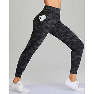 Oalka Women's Joggers High Waist Yoga Pockets Sweatpants Sport Workout Pants Multi Grey Camo M