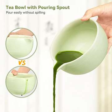 Joiish 10-Pcs Matcha Kit Set, Whisk and Bowl with Spout & Measuring Spoon, Japanese Tea Making Tools