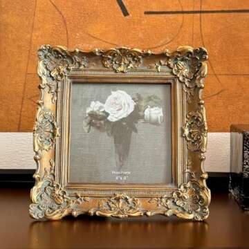 CISOO 4x4 Vintage Small Picture Frame, Antique Ornate Bronze Gold Square Photo Frame, for Table Top ...