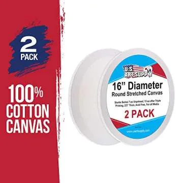 U.S. Art Supply 16 Inch Round Primed Canvas - Pack of 2