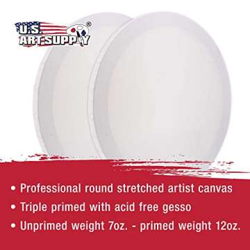 U.S. Art Supply 16 Inch Diameter Round 12 Ounce Primed Gesso Professional Quality Acid-Free Stretched Canvas (Pack of 2)