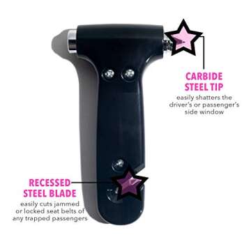 Super-Cute Safety Hammer - Emergency Automotive Escape Hammer Tool, Seat Belt Cutter & Car Window Break Tool - Black, 1 Count